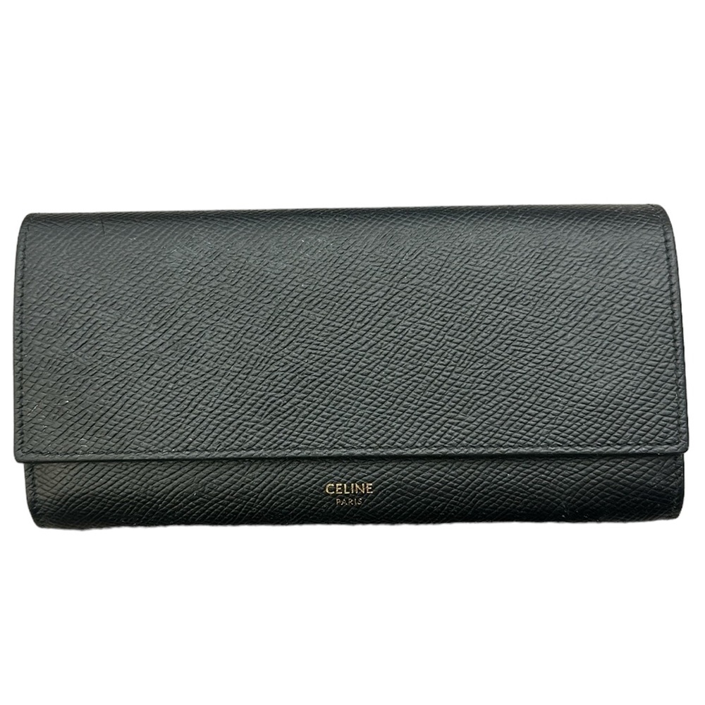 Celine Large Flap Wallet In Grained Calfskin Black